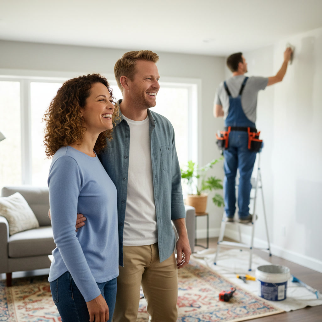 Handyman adjusting thermostat during home repair in Levelland