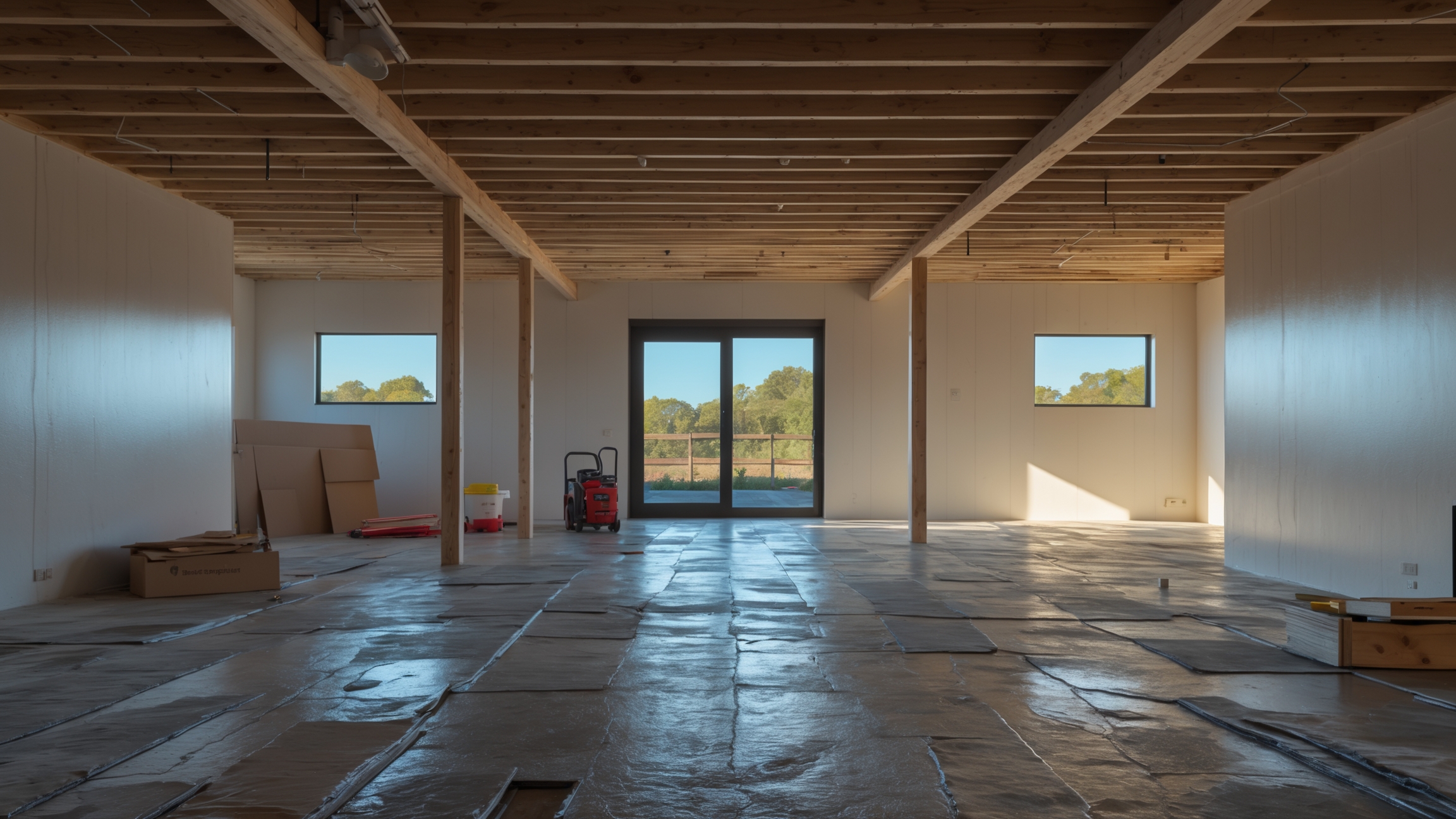 Spray foam insulation being applied to attic rafters in Levelland Texas home