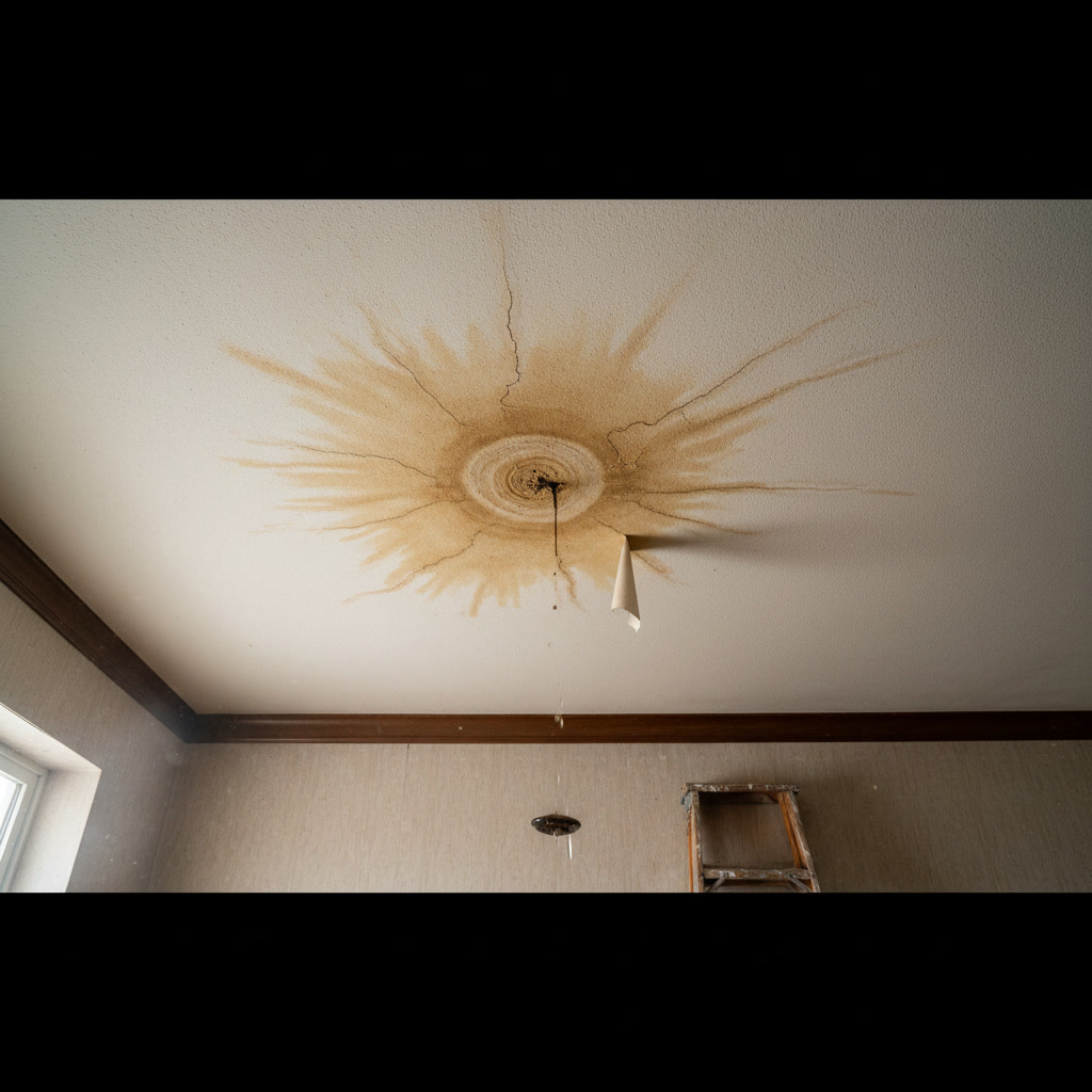 Water stain on ceiling indicating need for handyman repair
