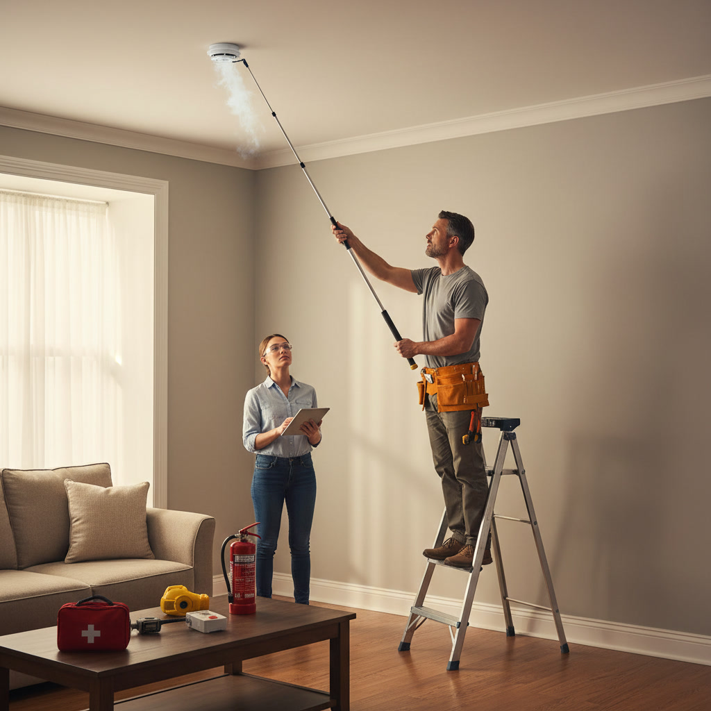 Testing smoke detector during whole home maintenance check